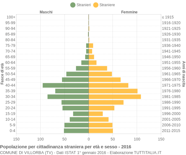 Grafico cittadini stranieri - Villorba 2016